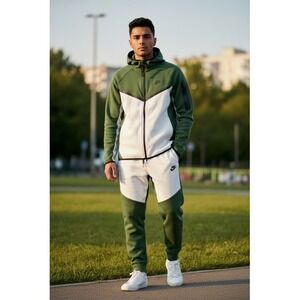 Nike Tech Fleece Joggers Green White Colorblock Mens Full Set (M)